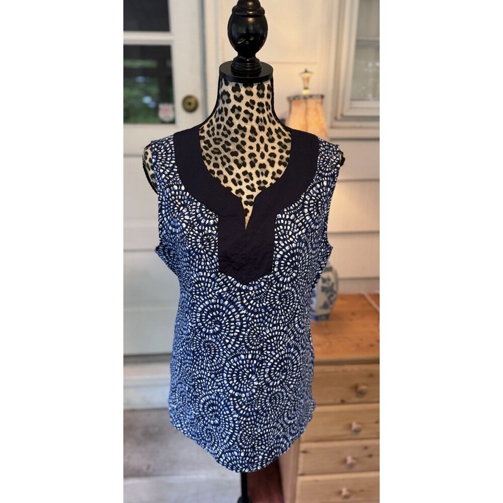 Croft & Barrow Tunic Tank Top Swirl Blue L Beach Vacation Coastal Cotton Blend